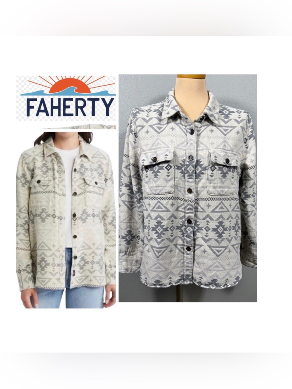 Faherty  Lakota Cotton Overshirt Button Down Ivory North Star